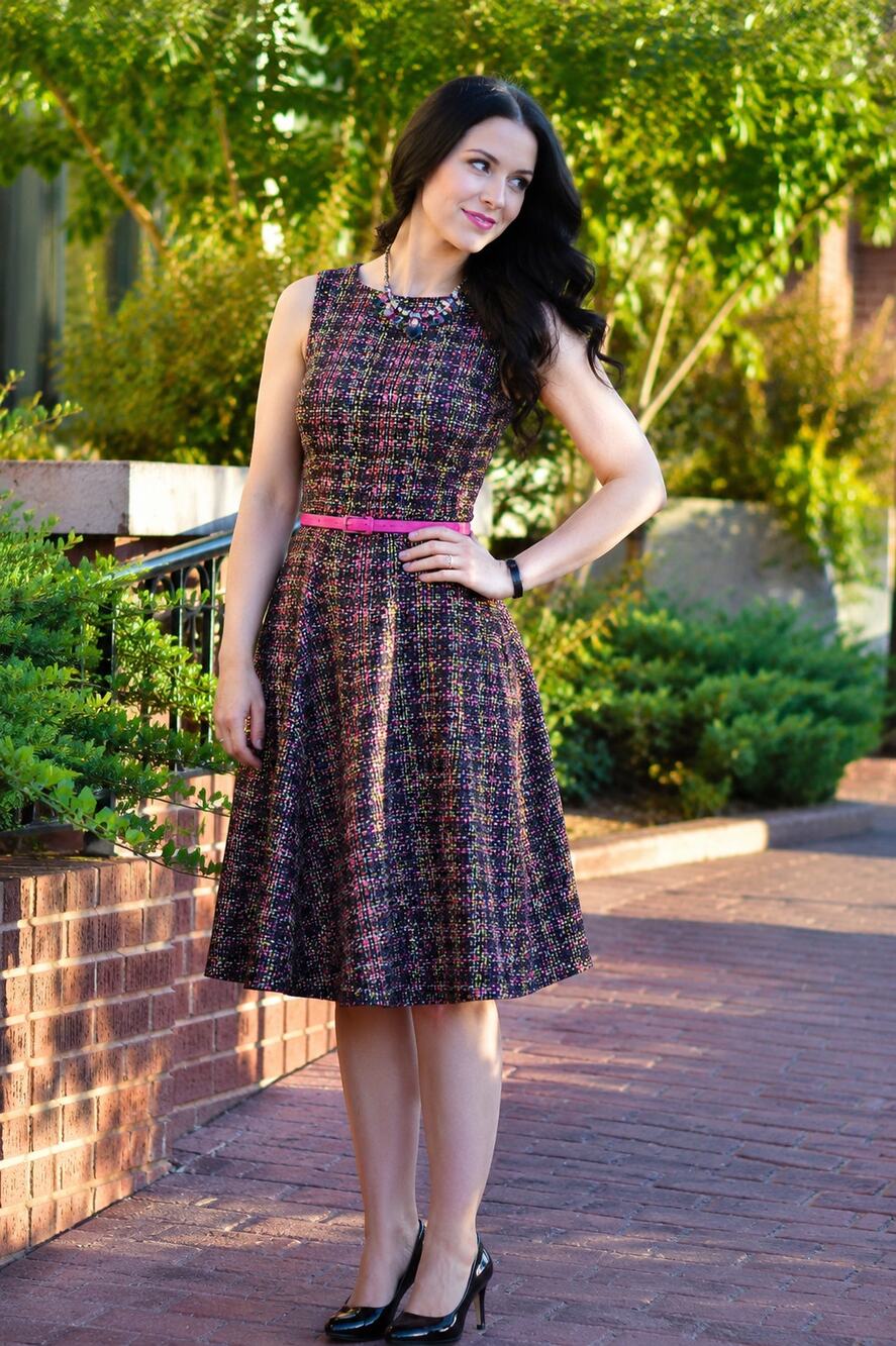 eShakti Dress Womens 14 Multicolor Fit Flare A-Line Pocket Midi Cotton Blend
